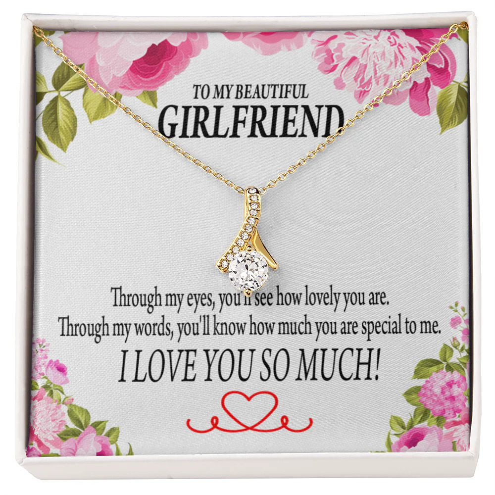 To My Girlfriend You're Special Ribbon Necklace Gold Tone Standard Box